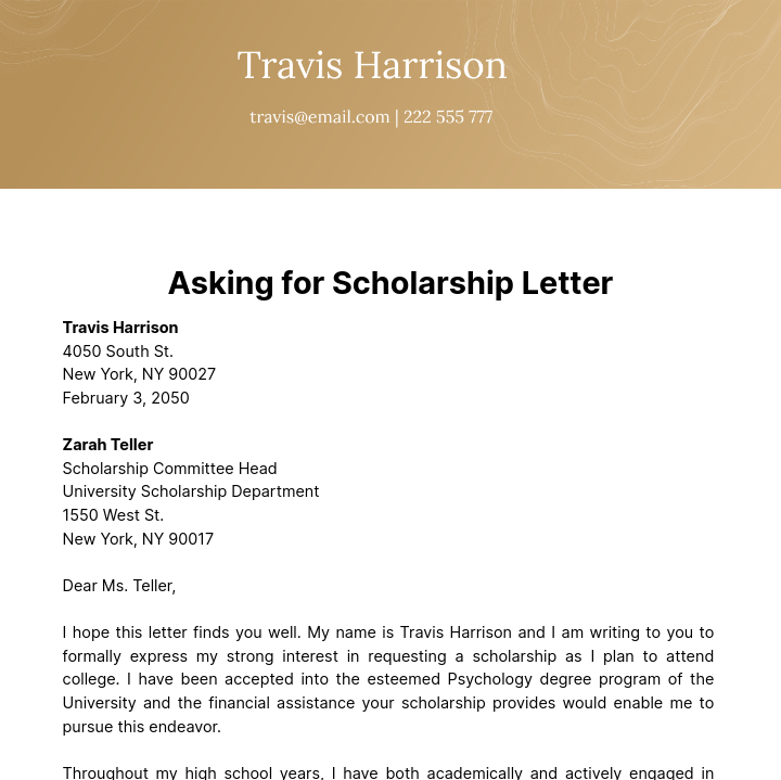 Free Asking for Scholarship Letter Template