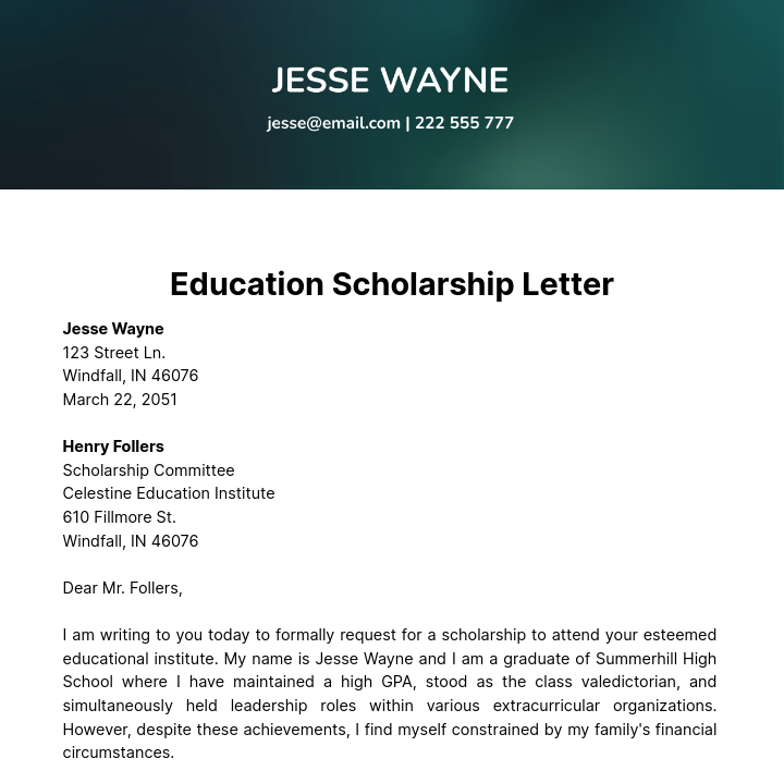 Free Education Scholarship Letter Template