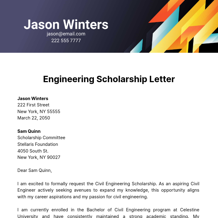 Free Engineering Scholarship Letter Template