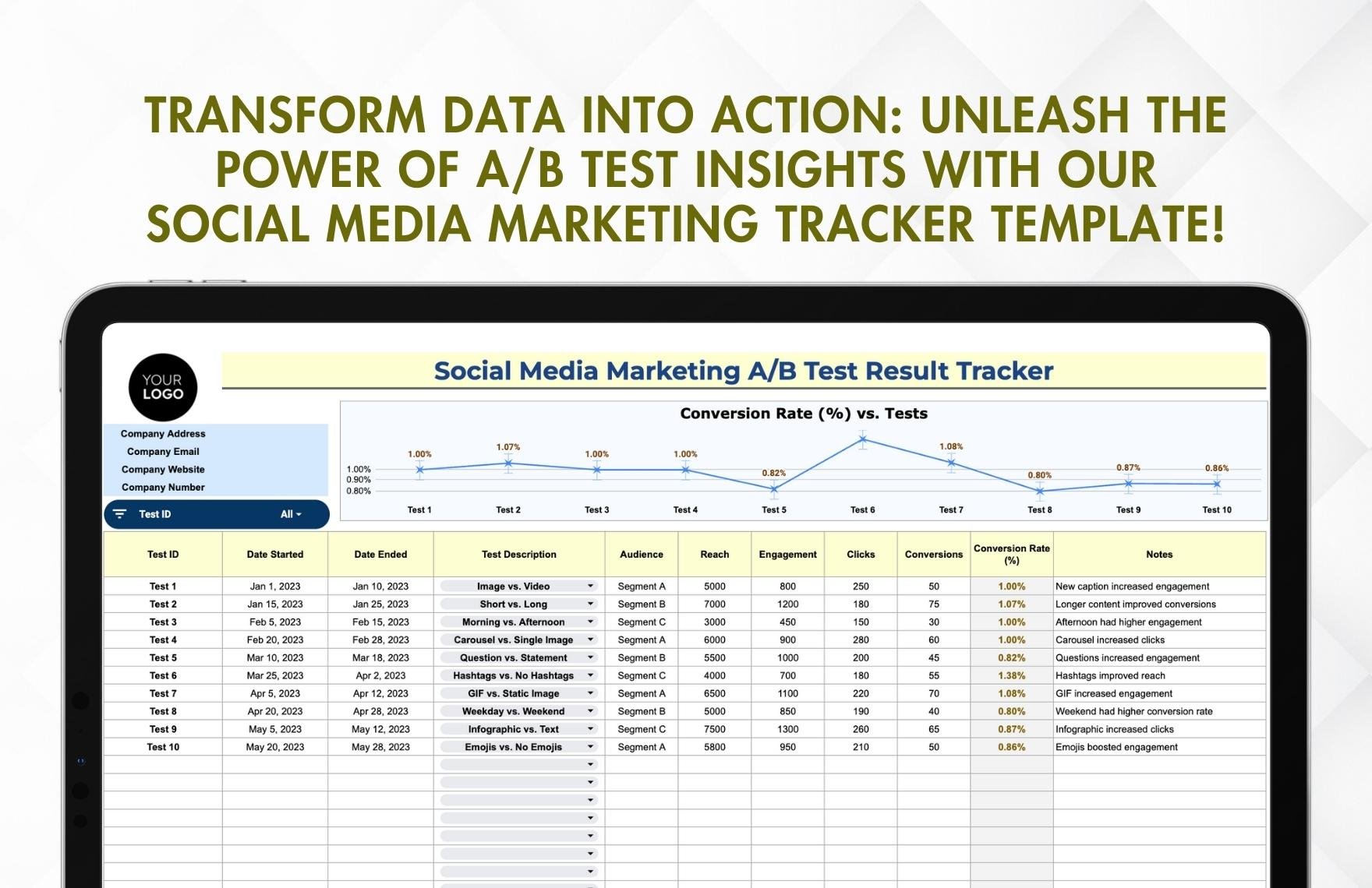 Social Media Marketing A/B Test Result Tracker Template