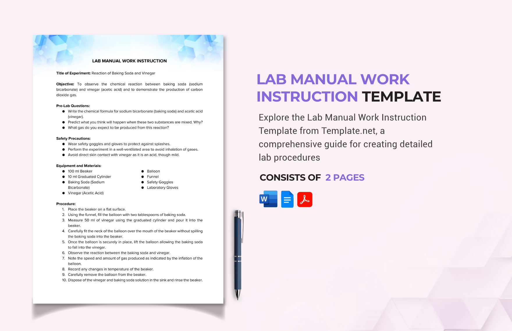 Lab Manual Work Instruction Template in Word, Google Docs, PDF