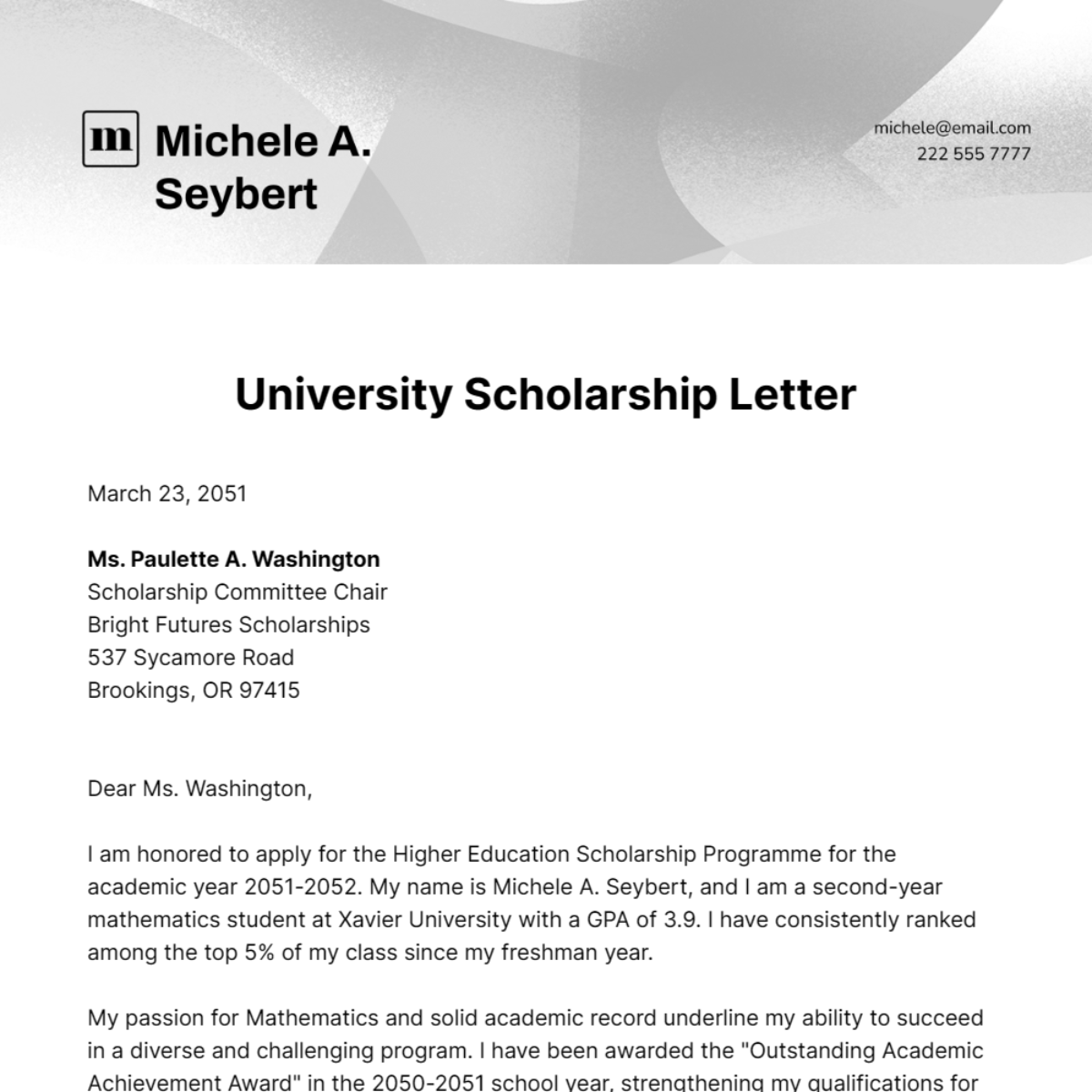 Free University Scholarship Letter Template