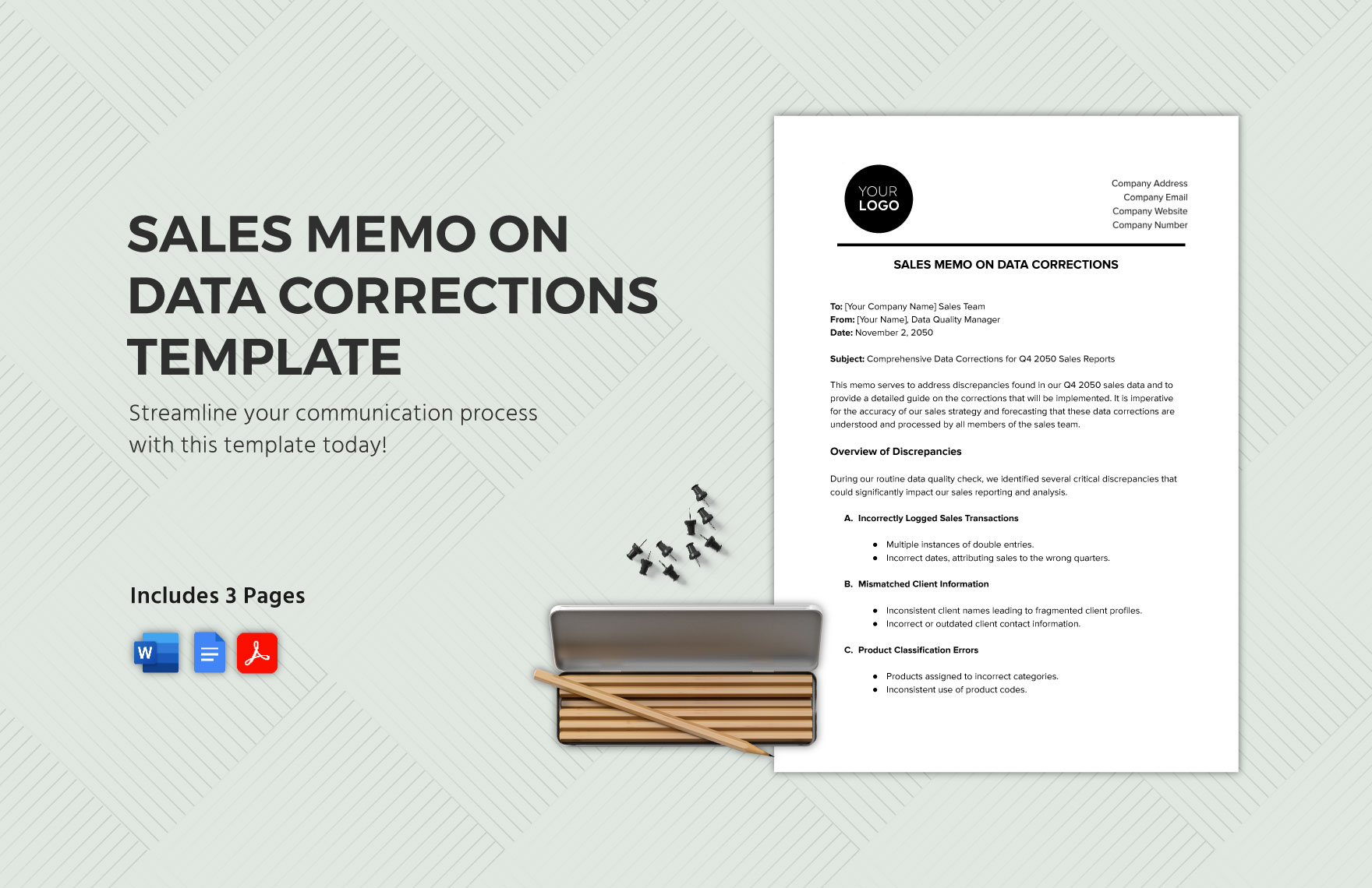 Sales Memo on Data Corrections Template