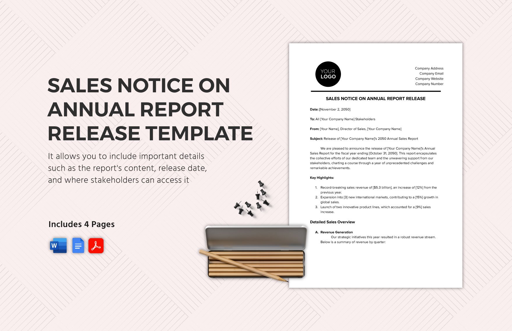 Sales Notice on Annual Report Release Template in Word, Google Docs, PDF