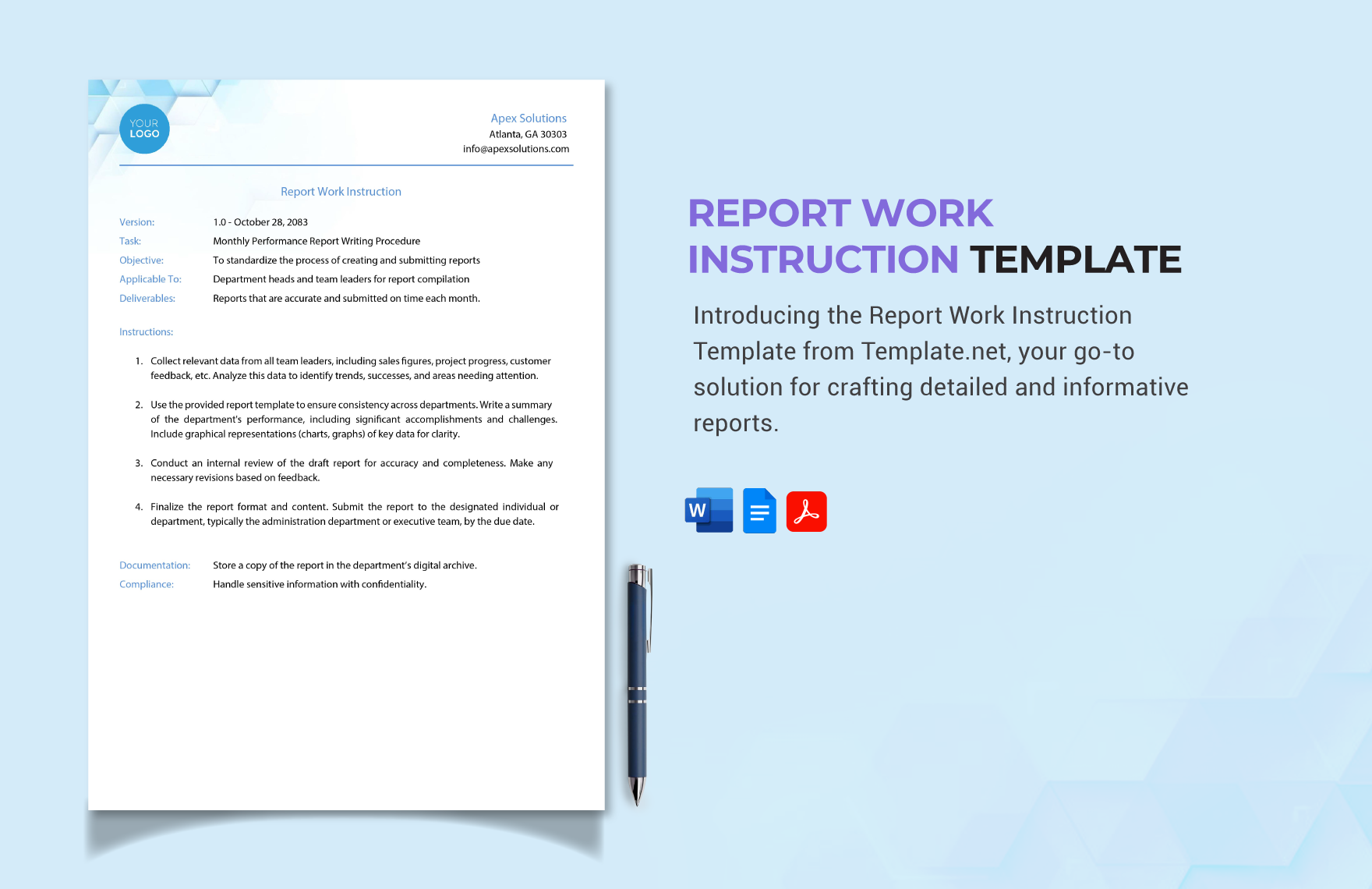 Report Work Instruction Template in Word, Google Docs, PDF
