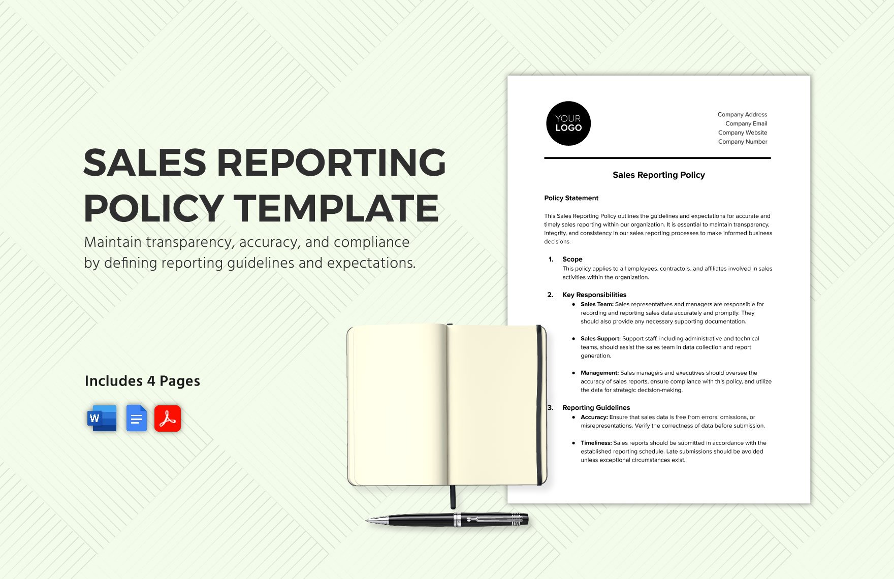 Sales Reporting Policy Template in Word, Google Docs, PDF