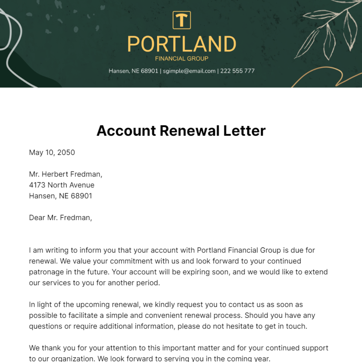 Account Renewal Letter   Template