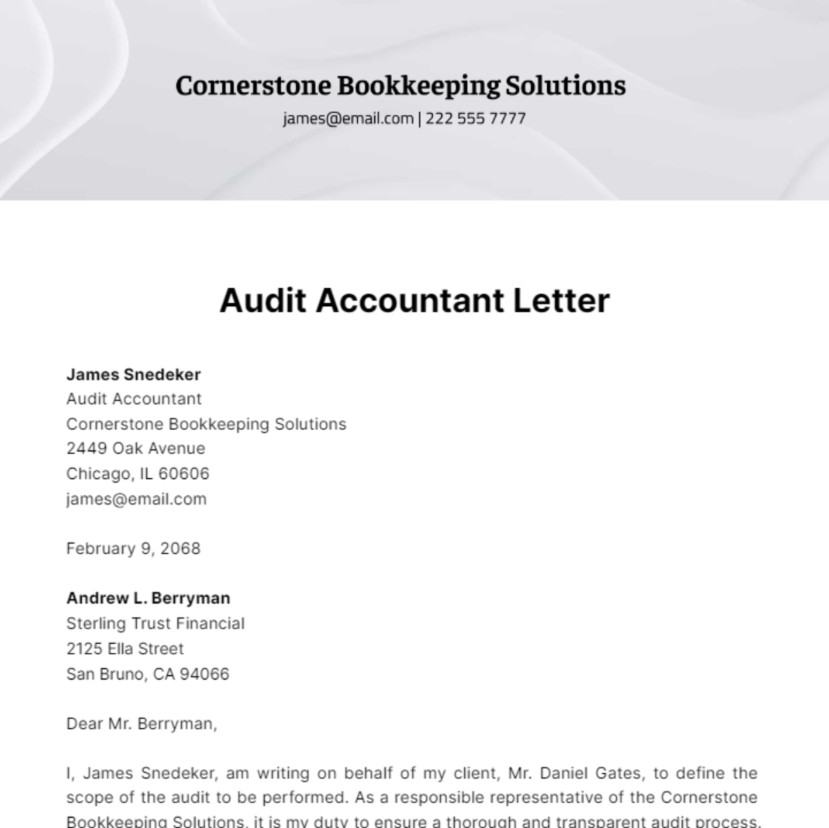 Audit Accountant Letter Template