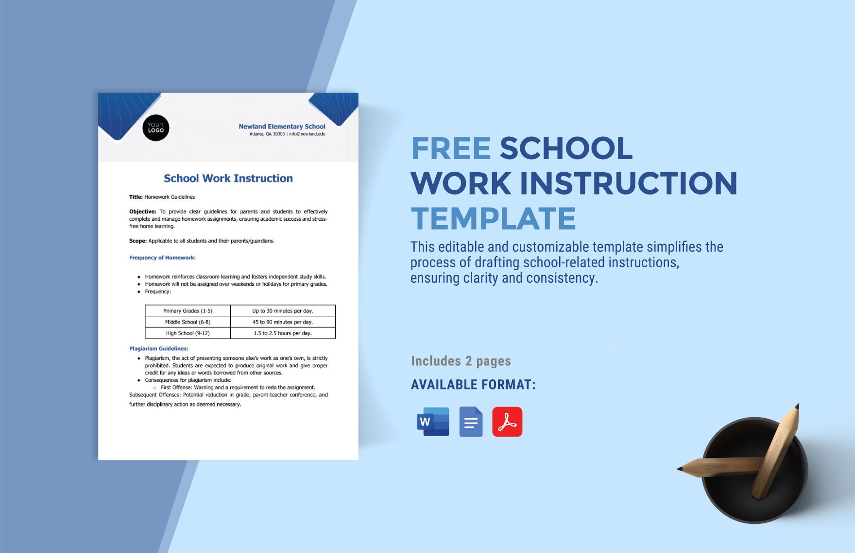 Free School Work Instruction Template in Word, Google Docs, PDF
