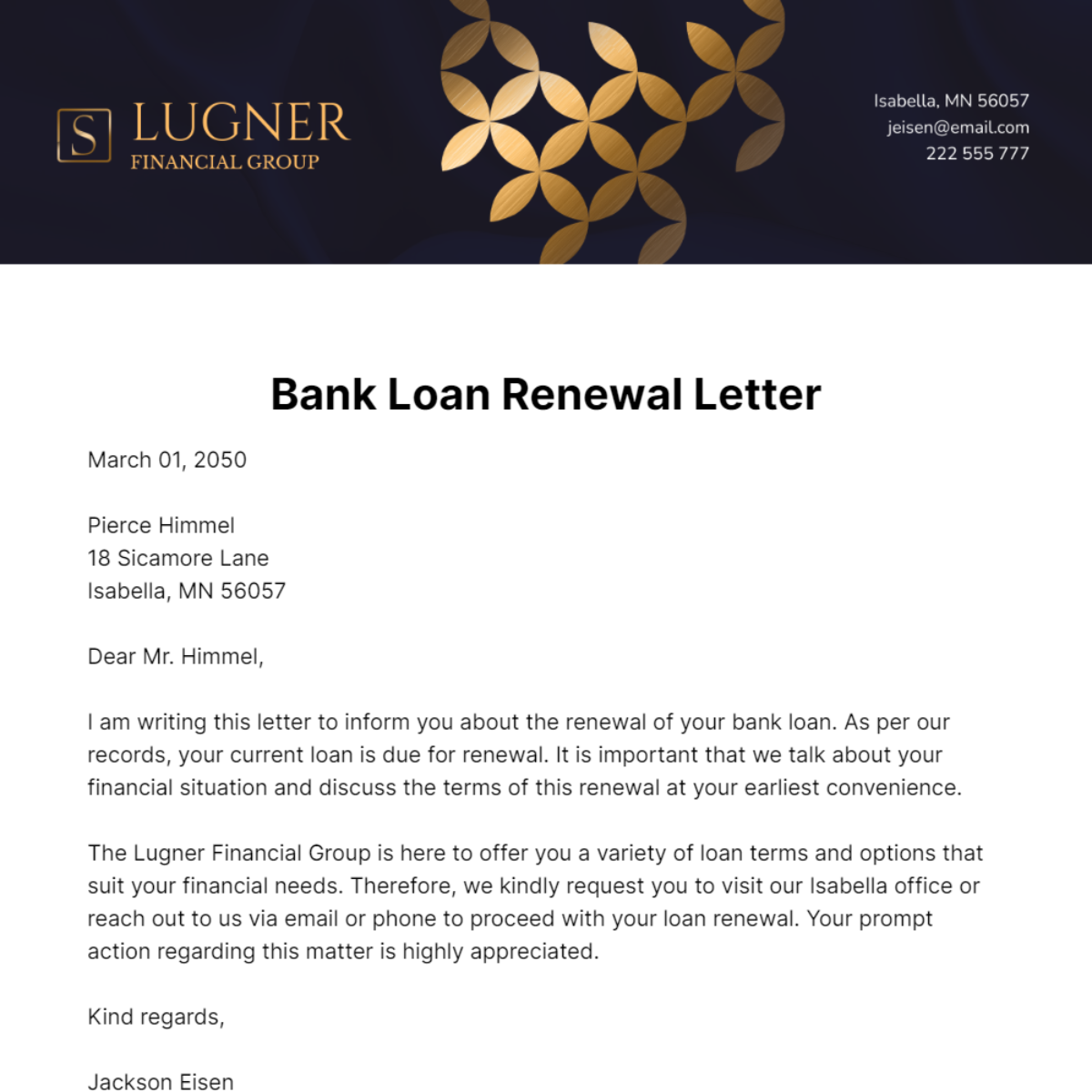 Bank Loan Renewal Letter   Template