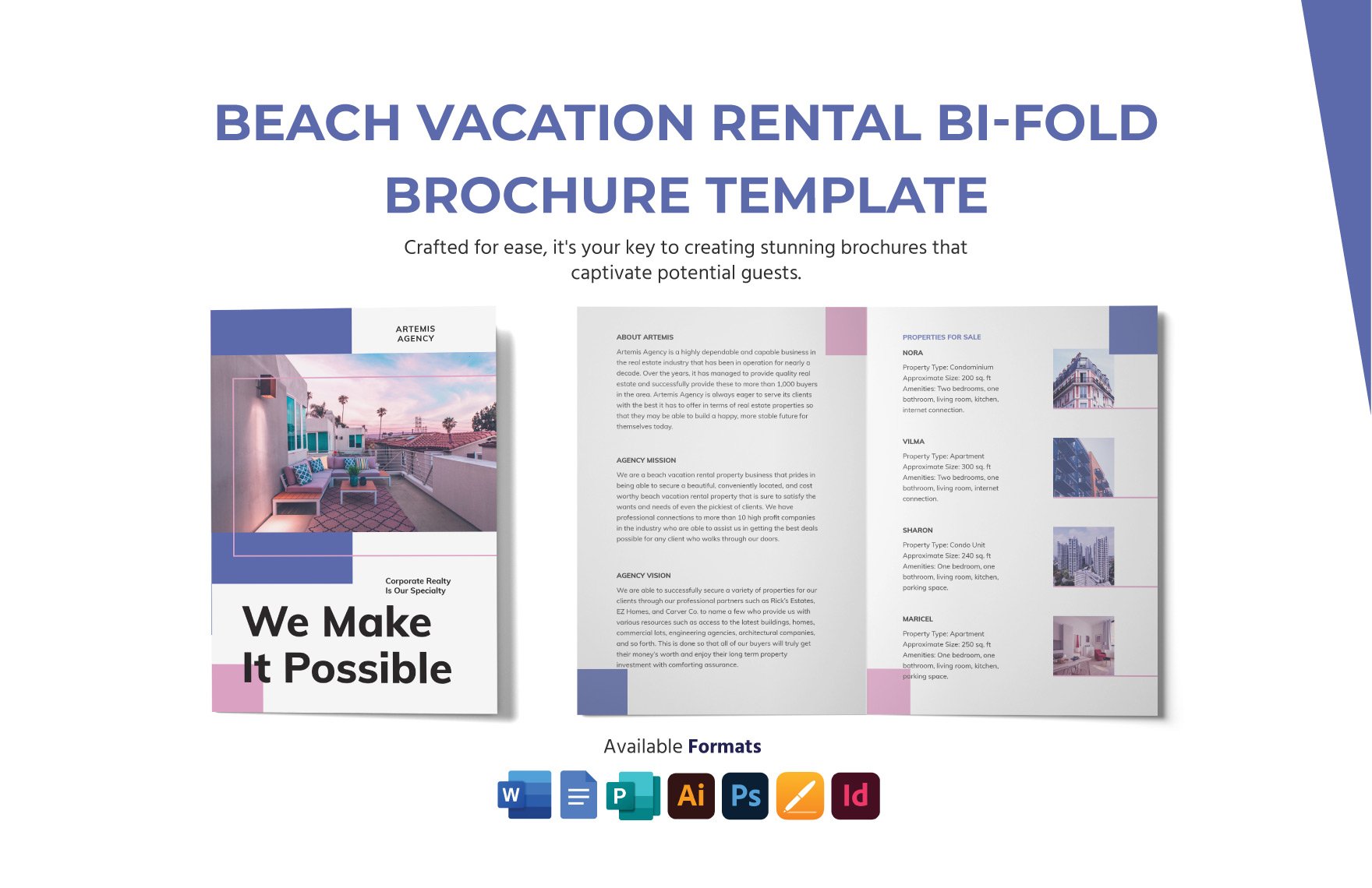Beach Vacation Rental Bi-Fold Brochure Template