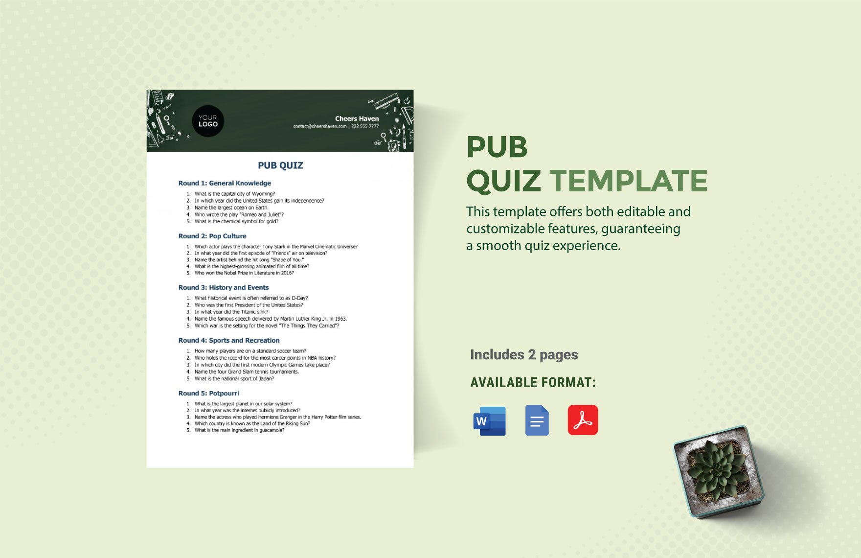Free Pub Quiz Template in Word, Google Docs, PDF