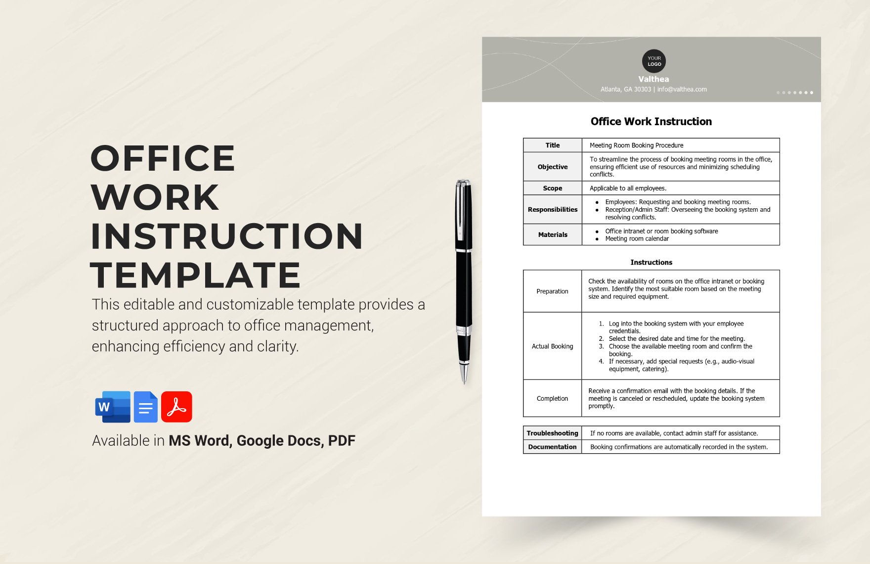Free Office Work Instruction Template in Word, Google Docs, PDF
