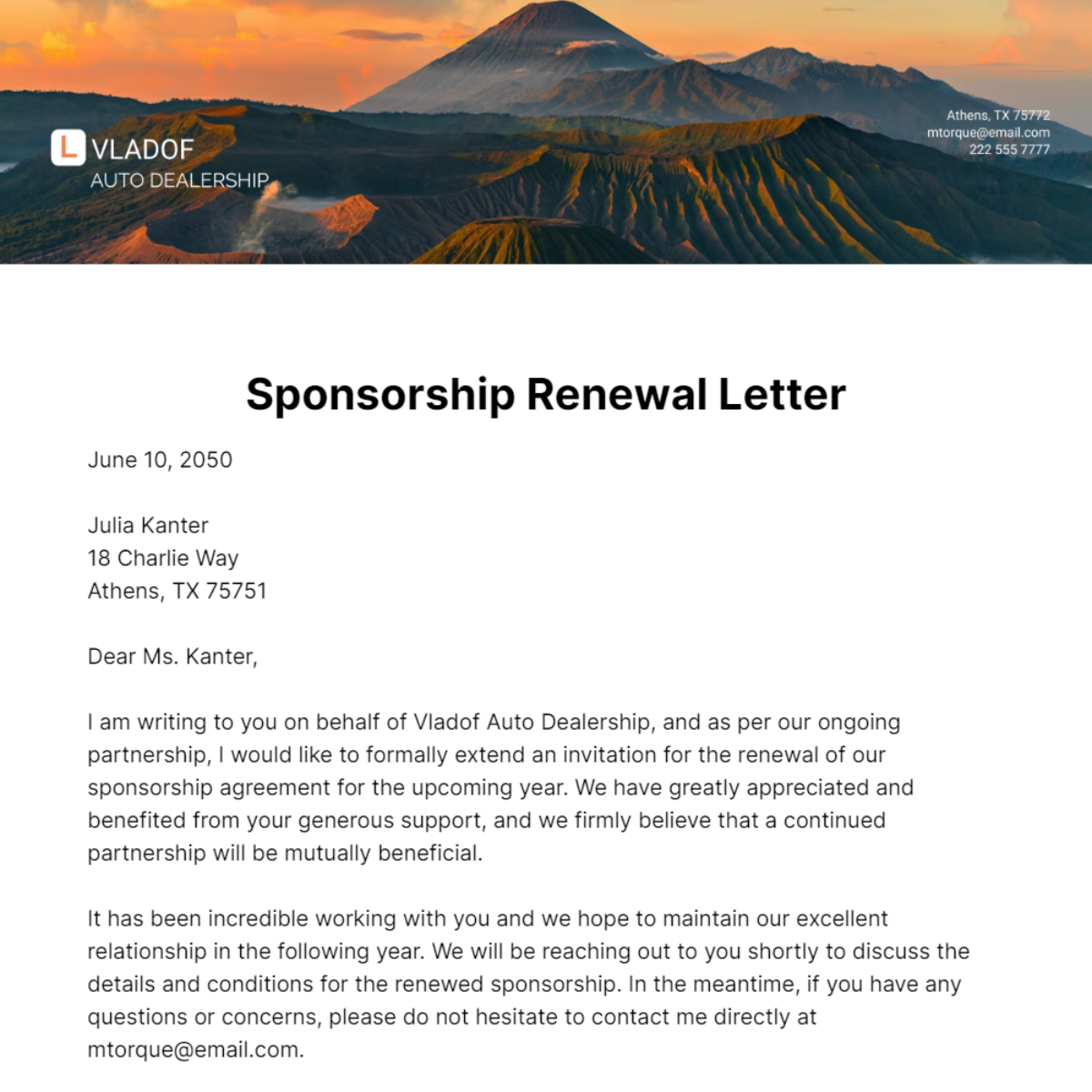 Sponsorship Renewal Letter   Template