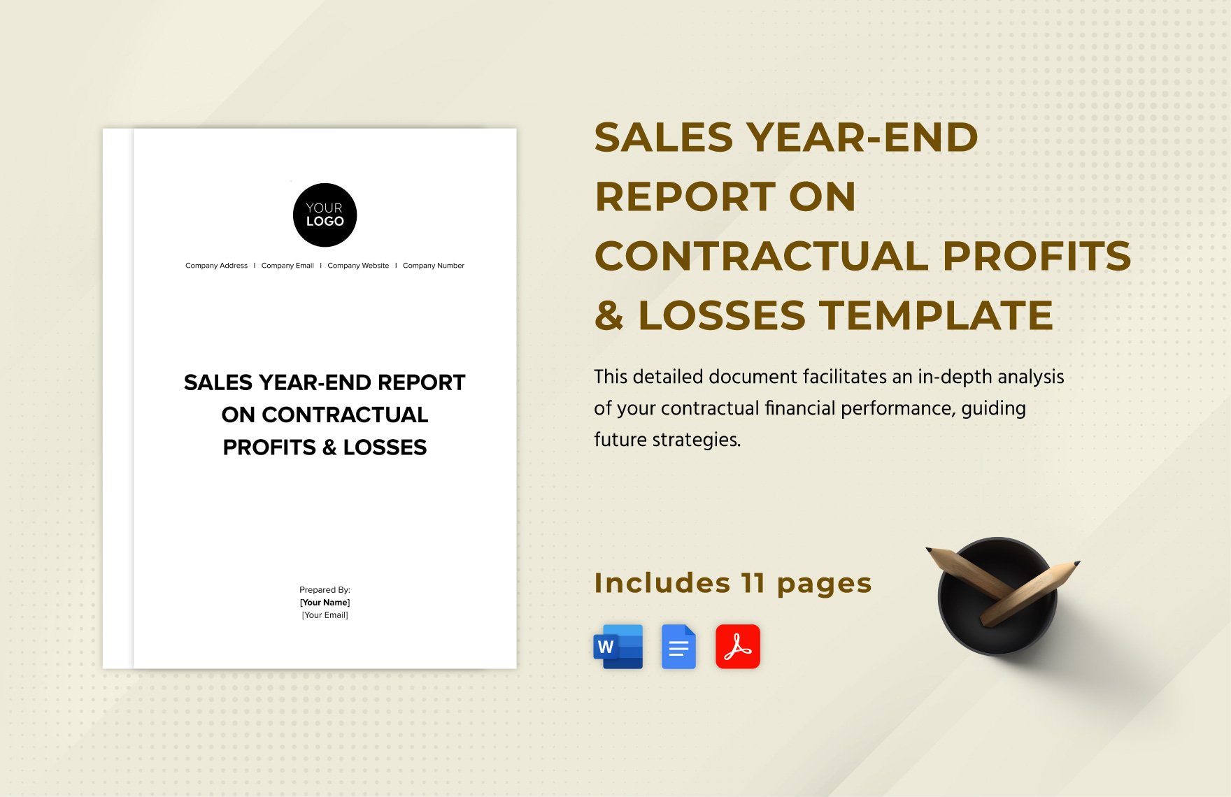 Sales Year-end Report on Contractual Profits & Losses Template