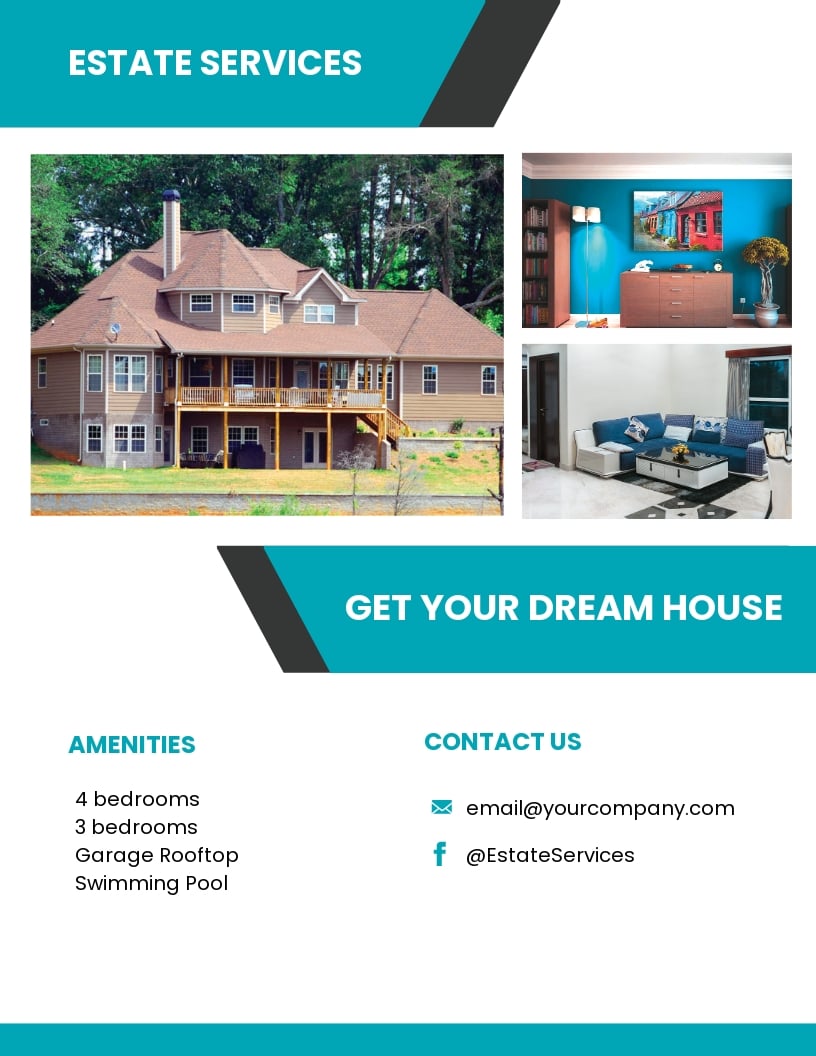 Real Estate Flyer Template - Illustrator, Word, Apple Pages, PSD With Home For Sale Flyer Template Free