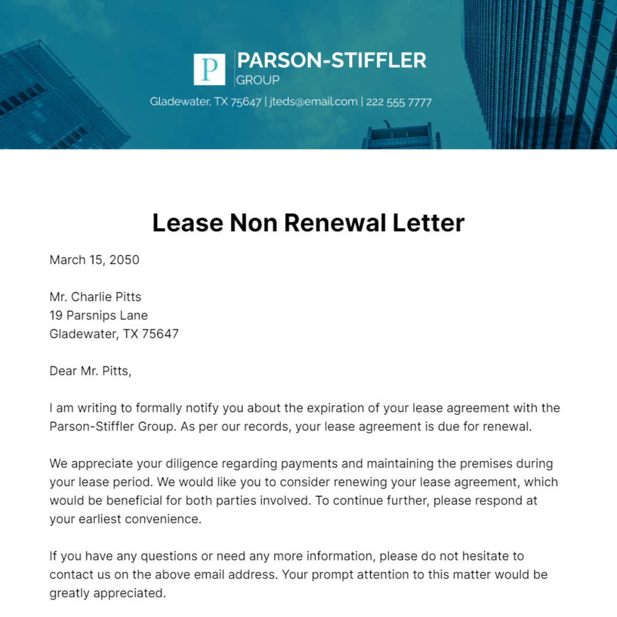 Lease Non Renewal Letter   Template