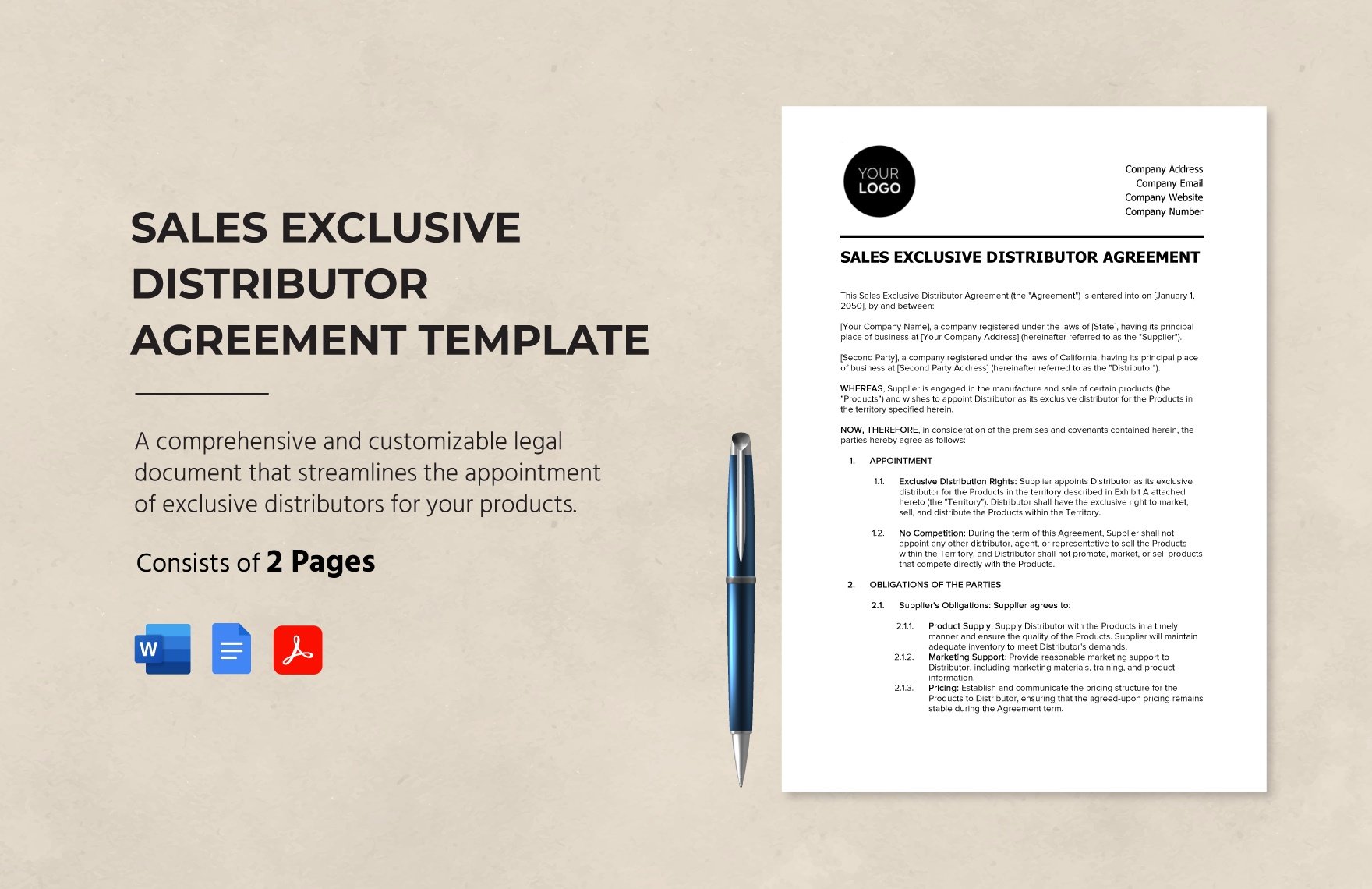 Sales Exclusive Distributor Agreement Template