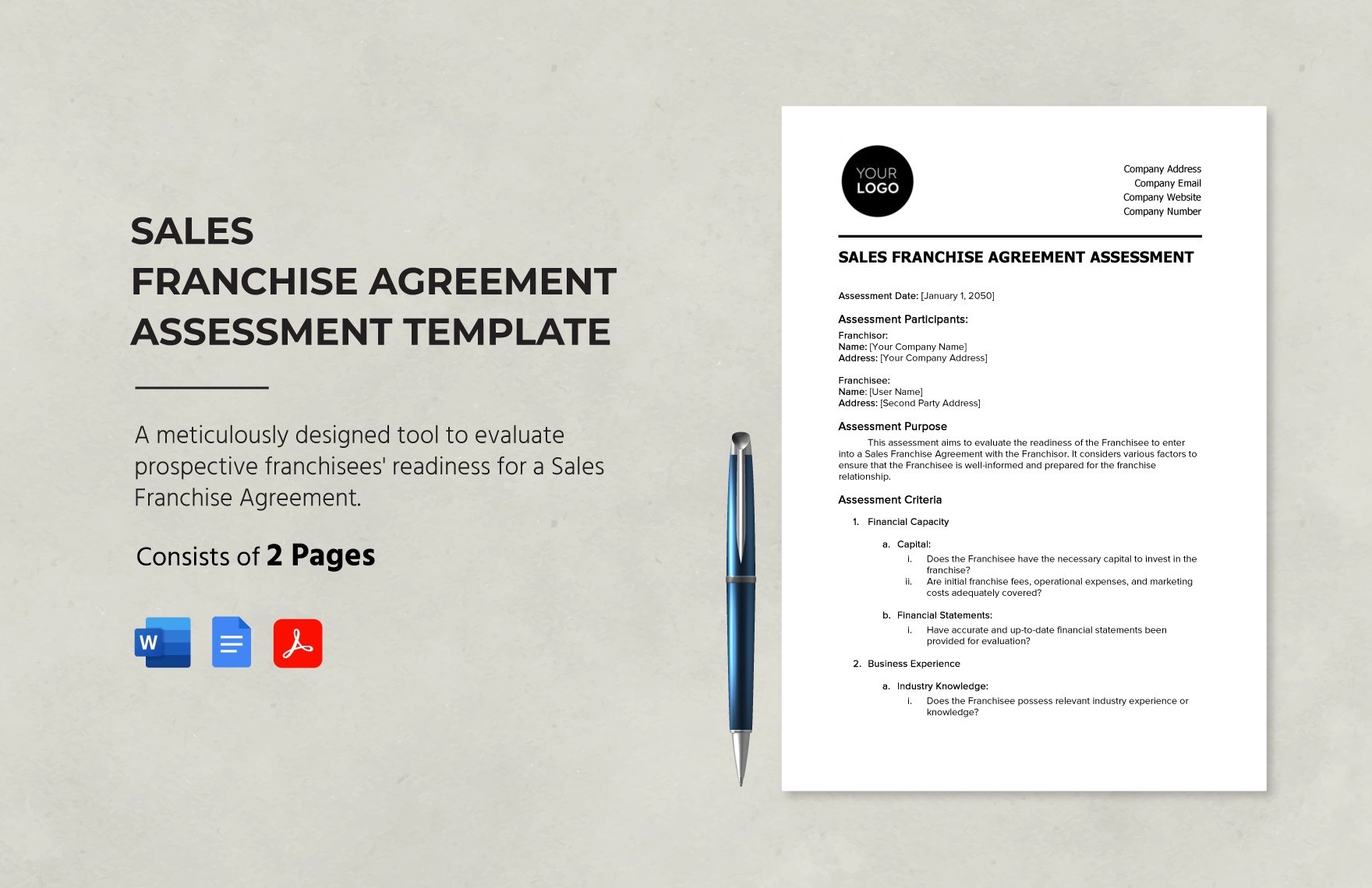 Sales Franchise Agreement Assessment Template