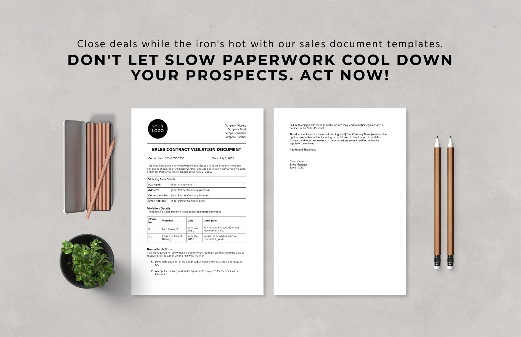 Sales Contract Violation Document Template