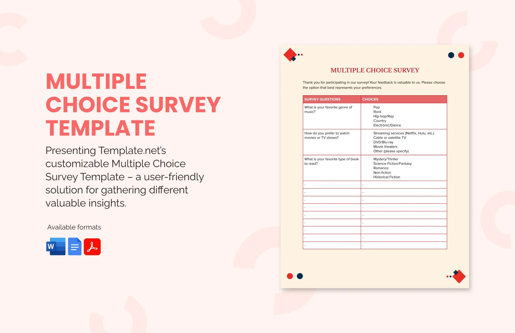 Free Multiple Choice Survey Template in Word, Google Docs, PDF
