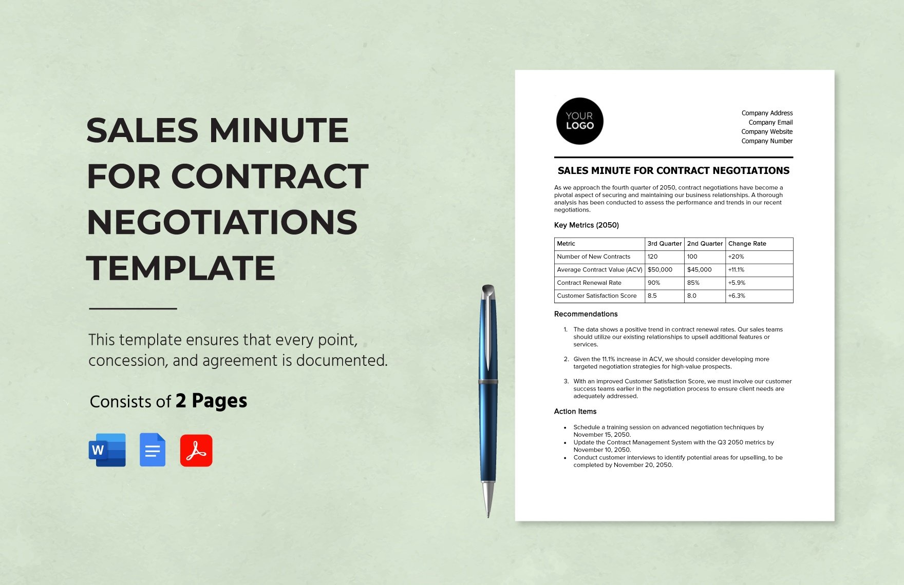 Sales Minute for Contract Negotiations Template