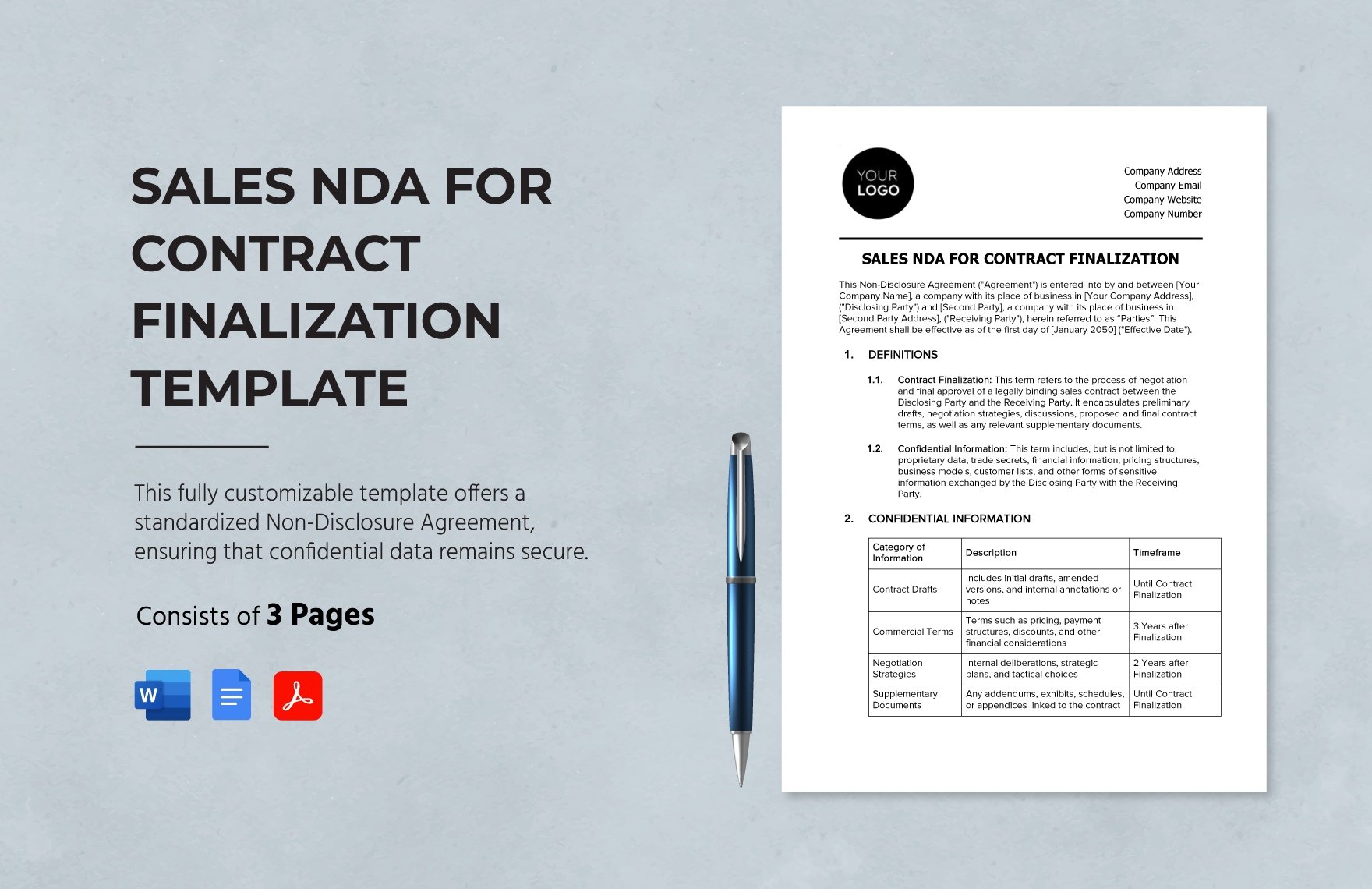 Sales NDA for Contract Finalization Template in Word, Google Docs, PDF