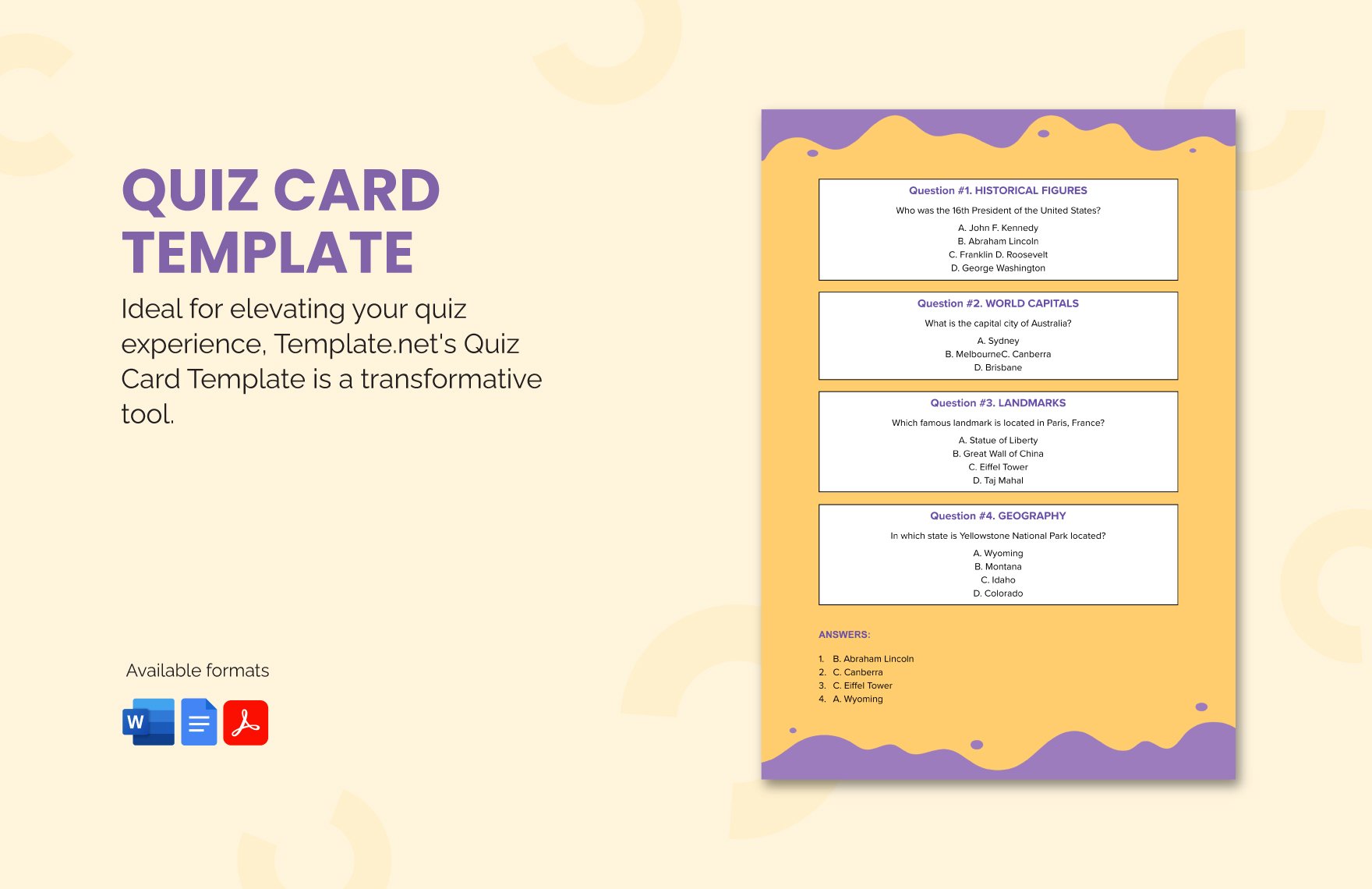 Free Quiz Card Template