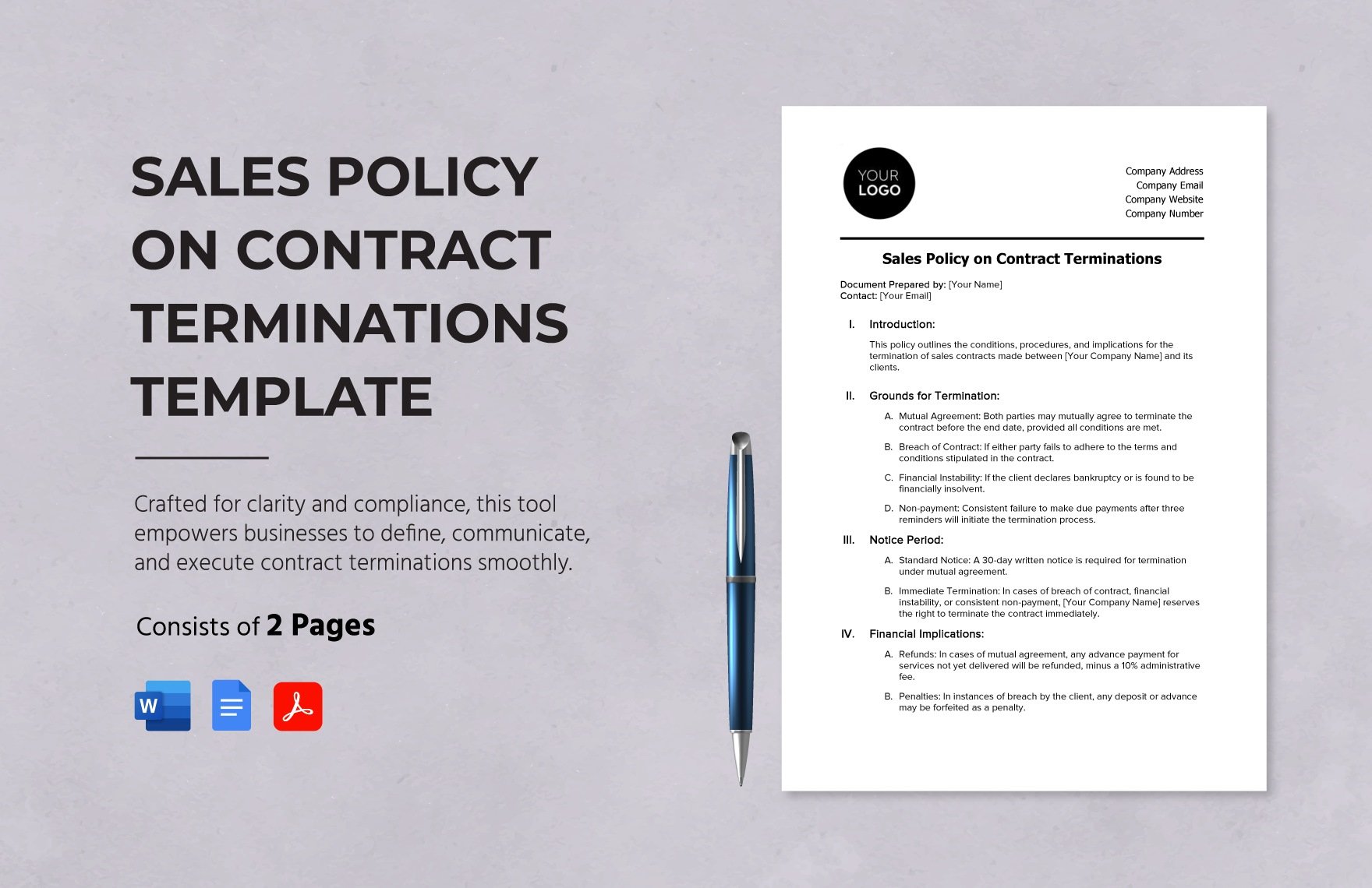 Sales Policy on Contract Terminations Template