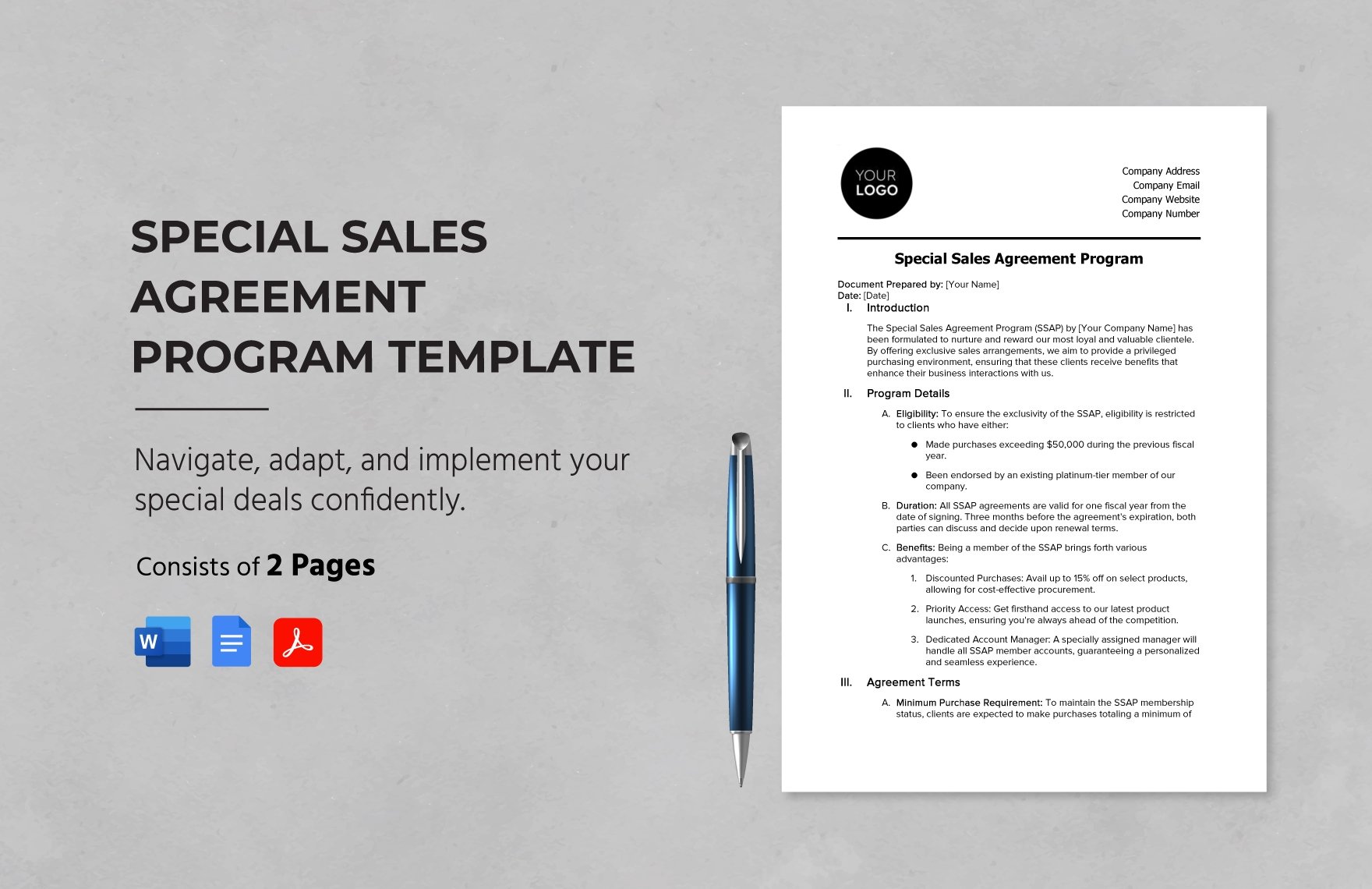 Special Sales Agreement Program Template