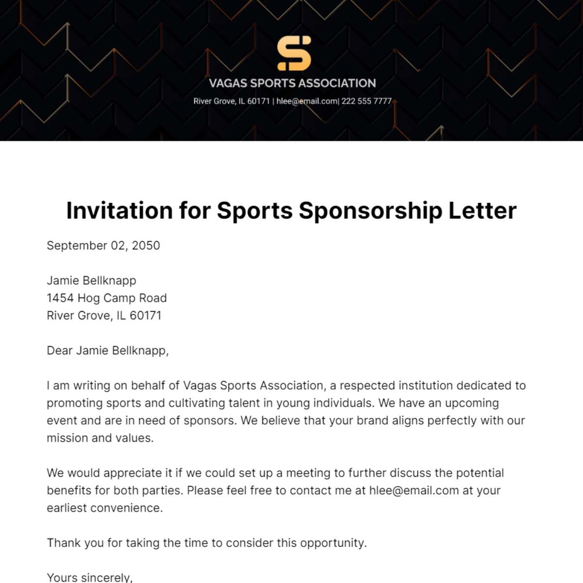 Free Invitation for Sports Sponsorship Letter   Template