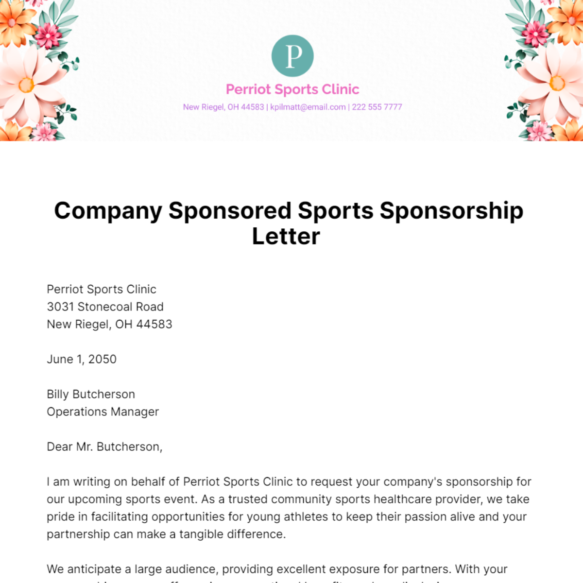 Free Company Sponsored Sports Sponsorship Letter   Template