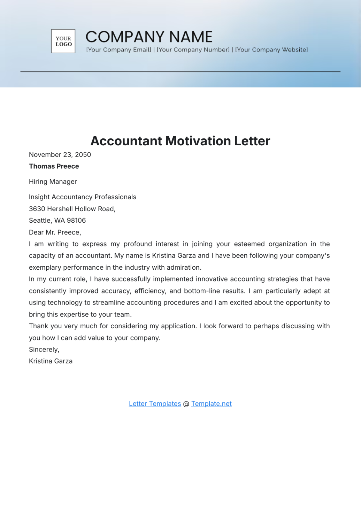 Accountant Motivation Letter Template - Edit Online & Download