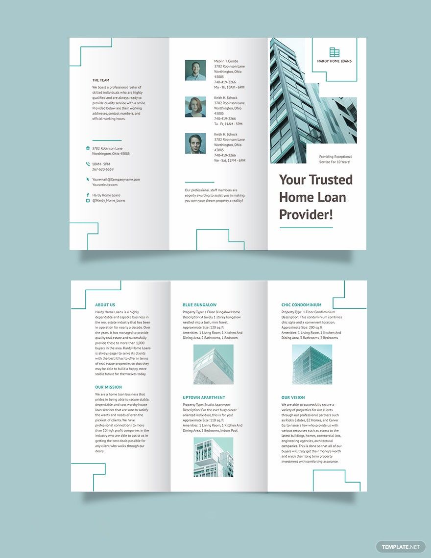 Home/House Loan Tri-fold Brochure Template in Word, Google Docs, Illustrator, PSD, Apple Pages, InDesign