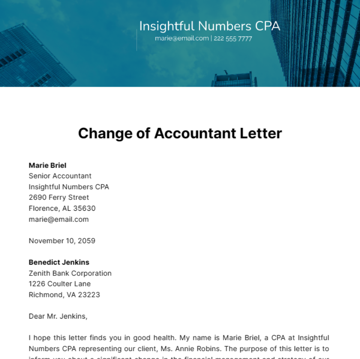 Free Change of Accountant Letter Template