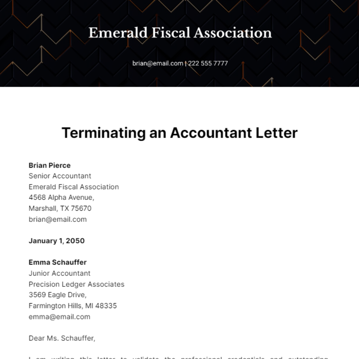 Free Terminating an Accountant Letter Template