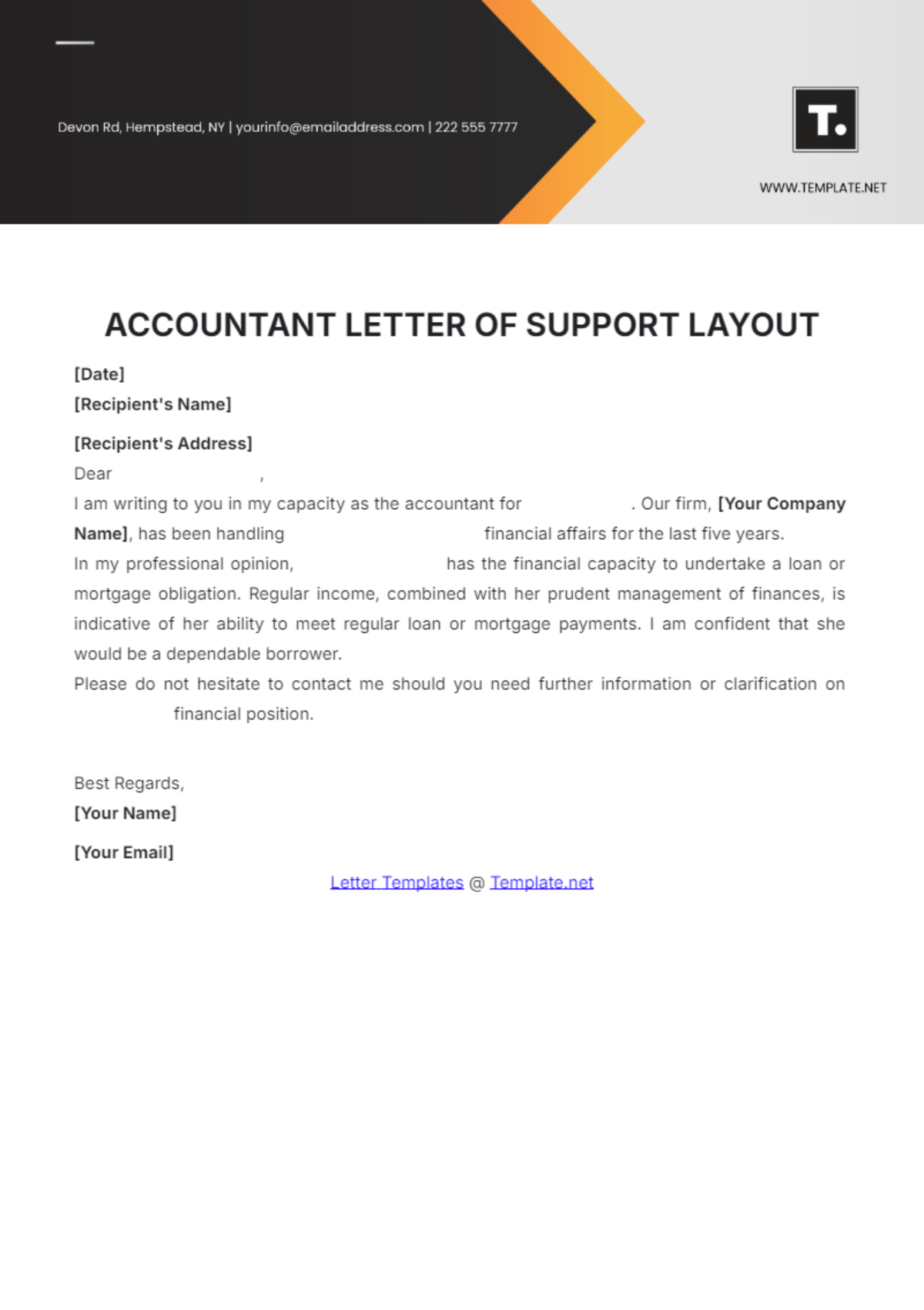 Accountant Letter of Support Layout Template