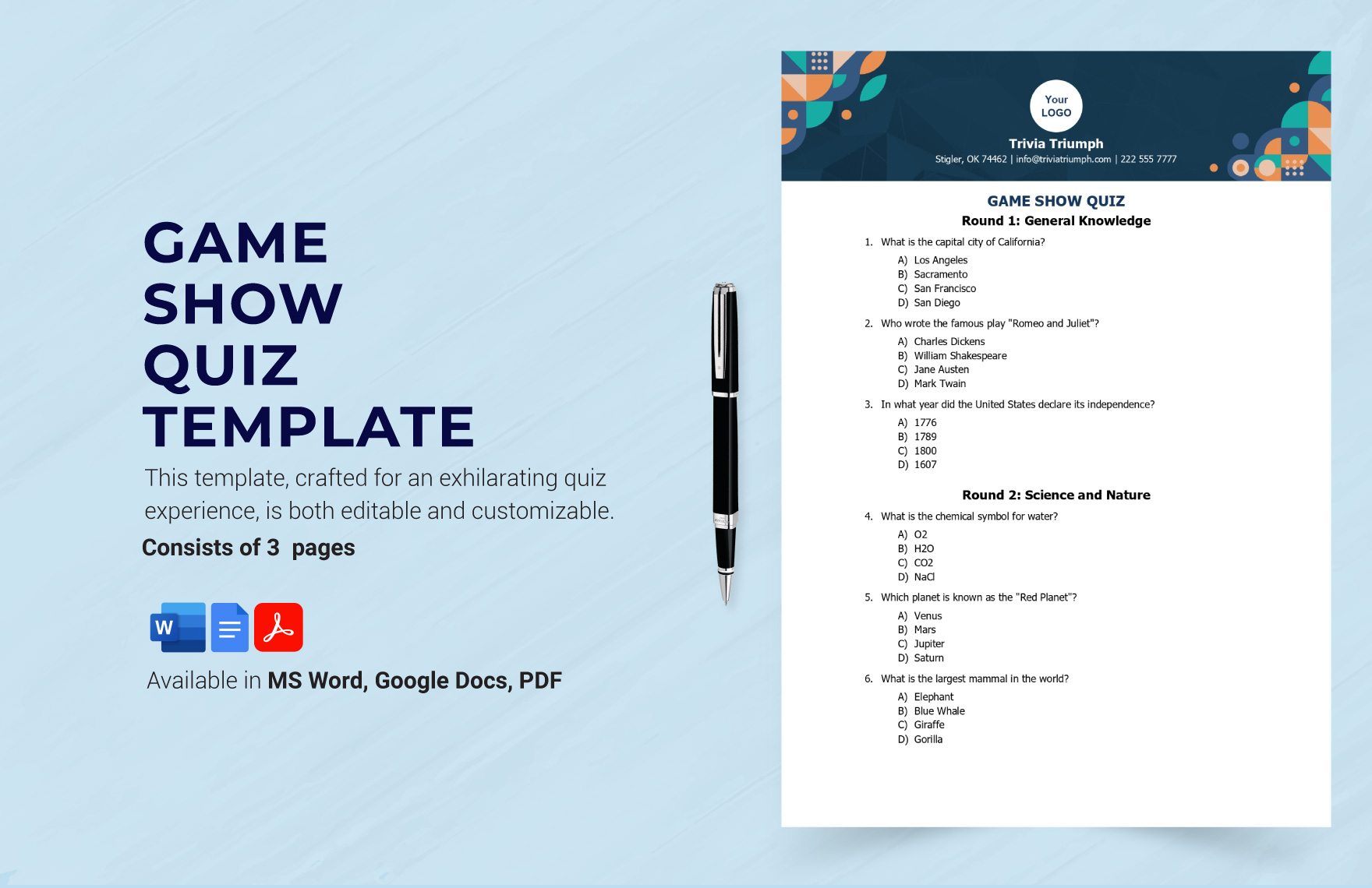 Game Show Quiz Template in PDF, Word, Google Docs - Download | Template.net