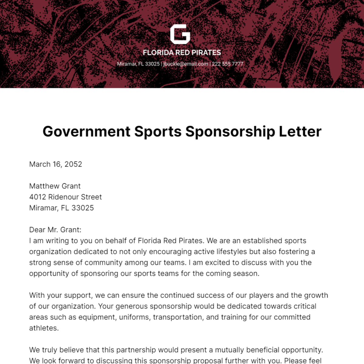 Free Government Sports Sponsorship Letter   Template