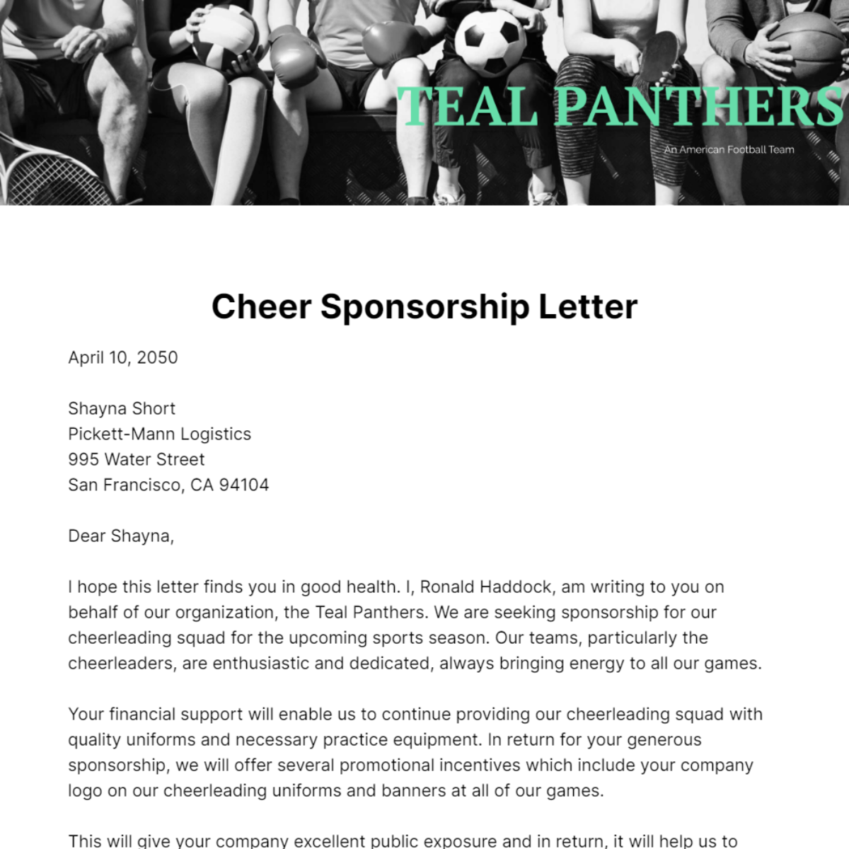 Cheer Sponsorship Letter   Template