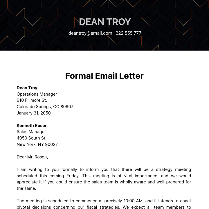 Formal Email Letter Template