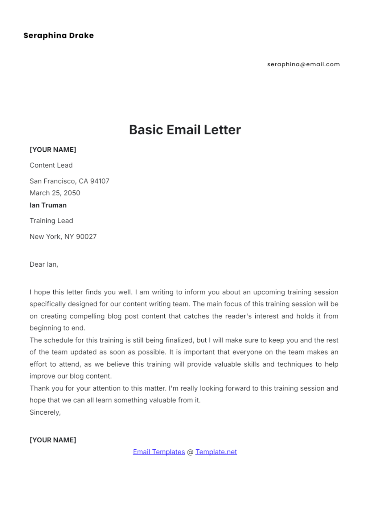 Basic Email Letter Template