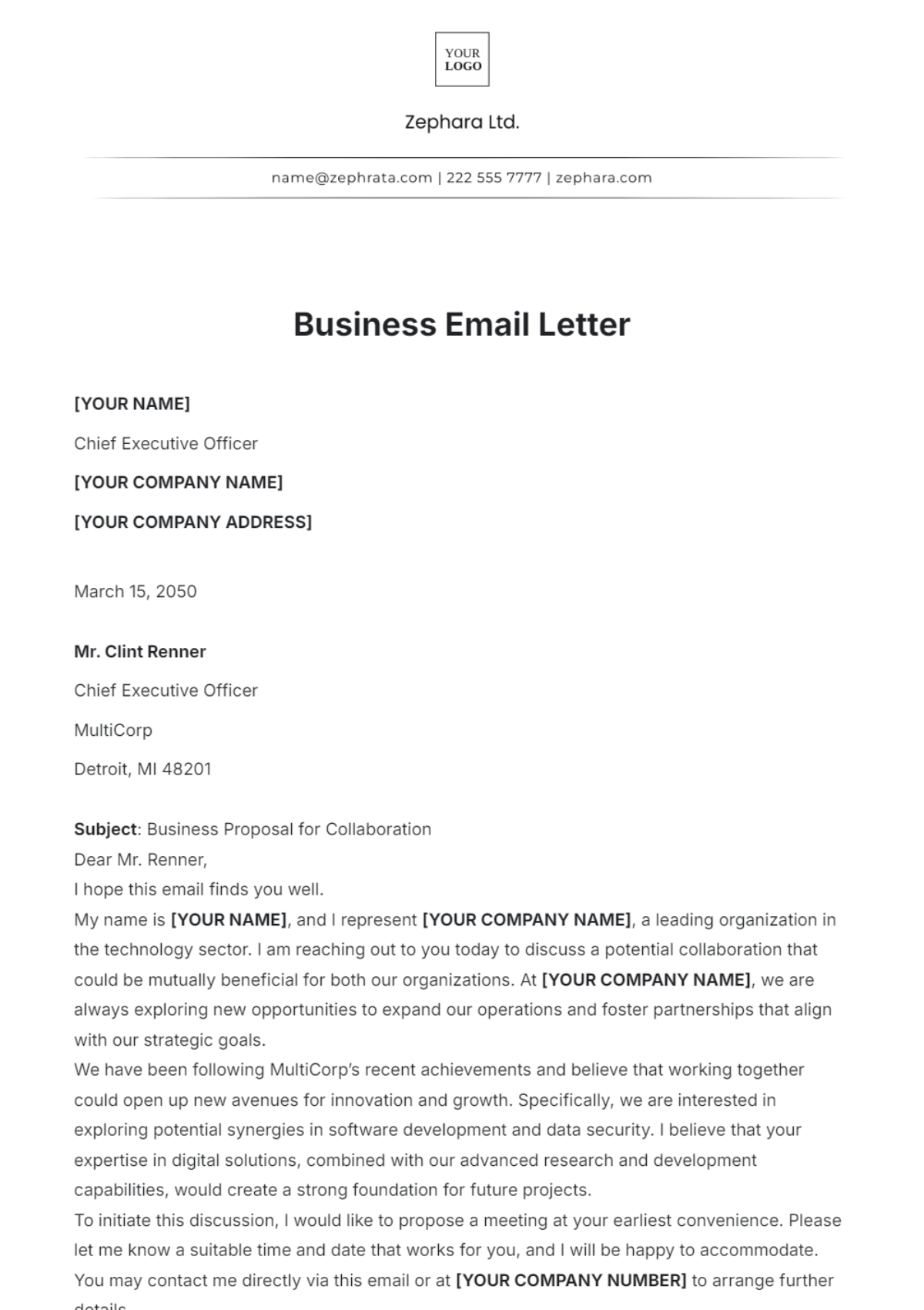 Business Email Letter Template