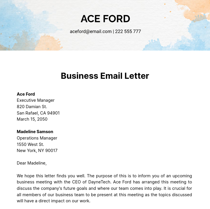 Business Email Letter Template