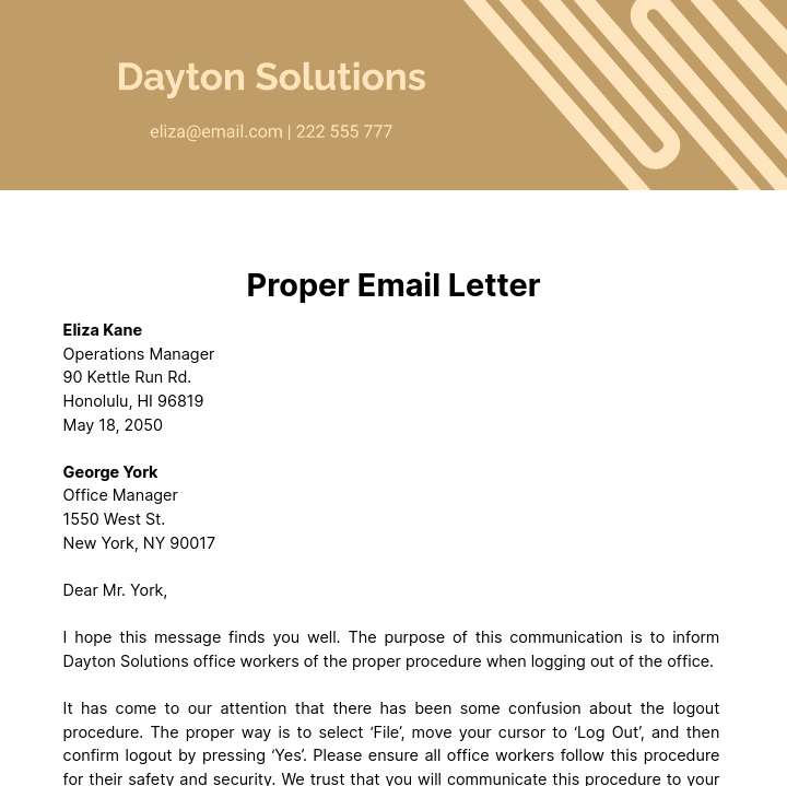Proper Email Letter Template
