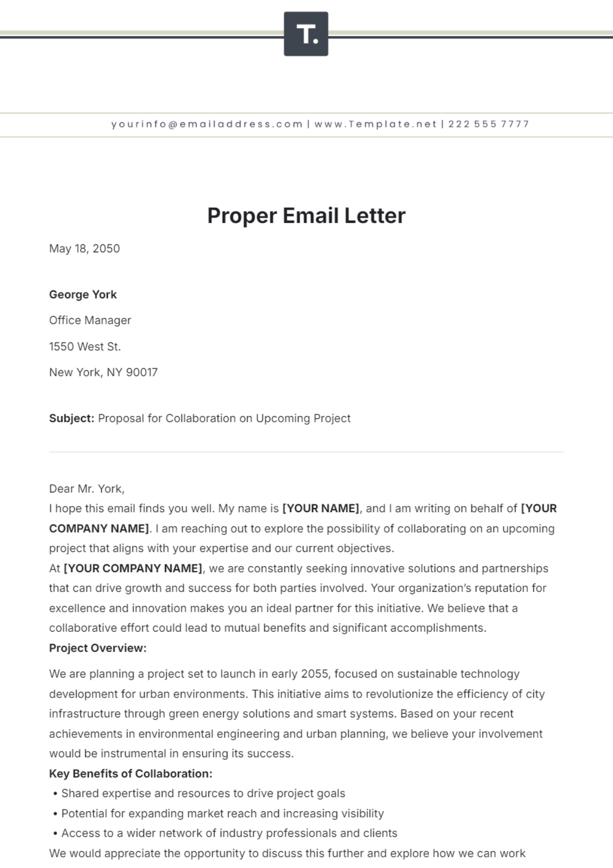 Proper Email Letter Template