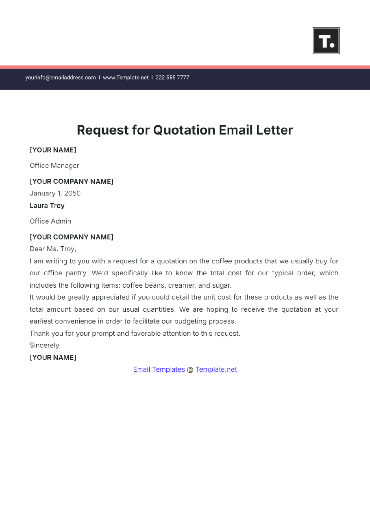 Request for Quotation Email Letter Template