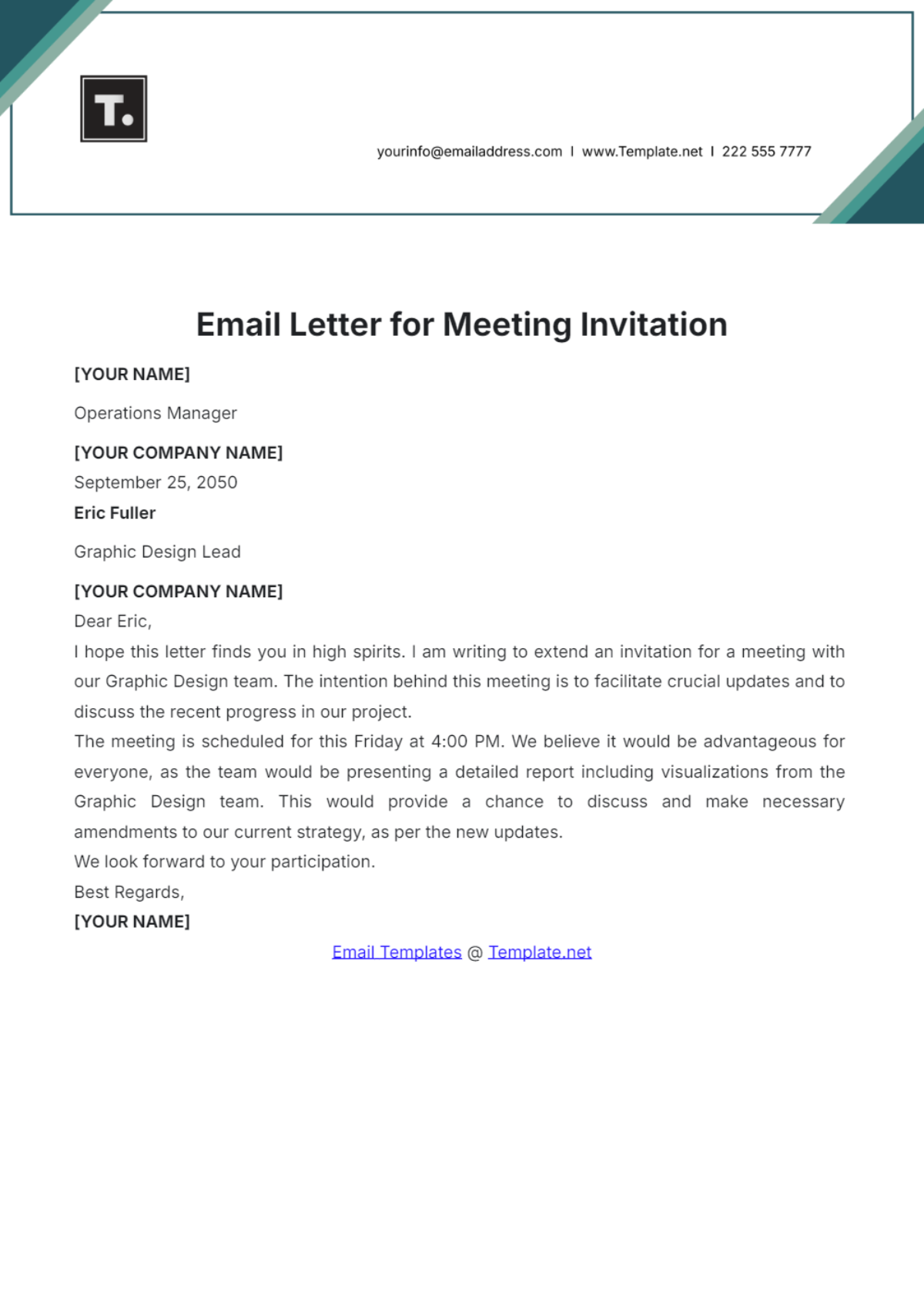 Email Letter for Meeting Invitation Template