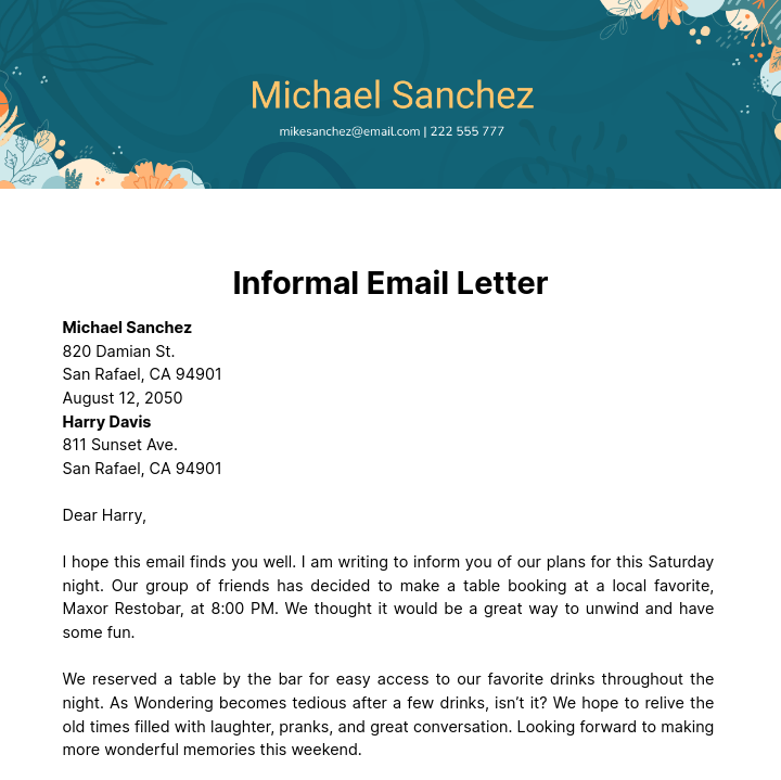 Informal Email Letter Template Edit Online Download Example 