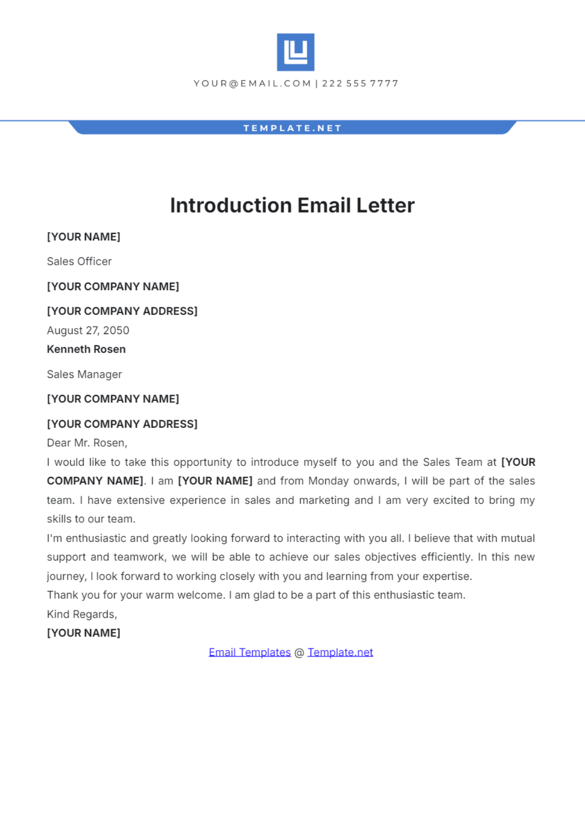 Introduction Email Letter Template